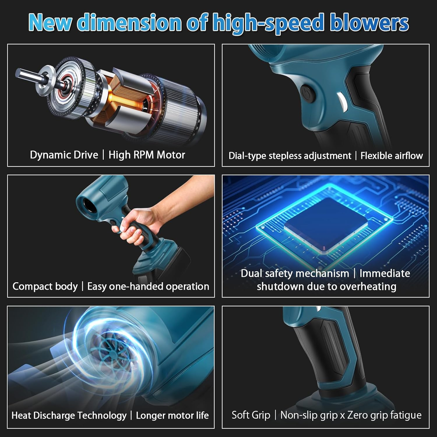 Battery Dust Blower for Makita 18 V, 85000 RPM, Portable Brushless, Turbo Powered Jet Blower with 2 Nozzles (No Battery), Improves Stepless Speed Control image number 4