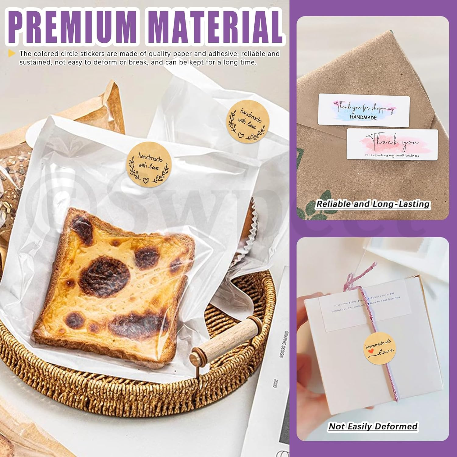 Swpeet 2240Pcs 1 Inch 4 Rolls Brown Kraft Love Stickers Printing in 5 Styles 500 per Roll & 2 Rolls Thank Stickers 120 per Roll Assortment Kit, Waterproof and Self-Adhesive Stickers (In Total 6 Rolls) image number 5