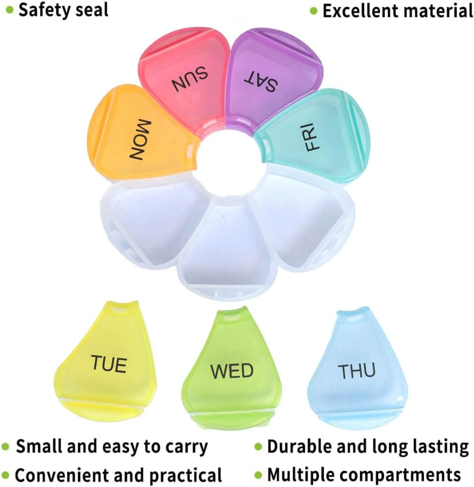Pill Organizer, Weekly Pill Organizer, Pill Box, Medicine Organizer, Pill Case, Pill Container, Pill Box 7 Day, Pill Holder, Travel Pill Case (Colorful) - 2Pcs Colorful image number 4