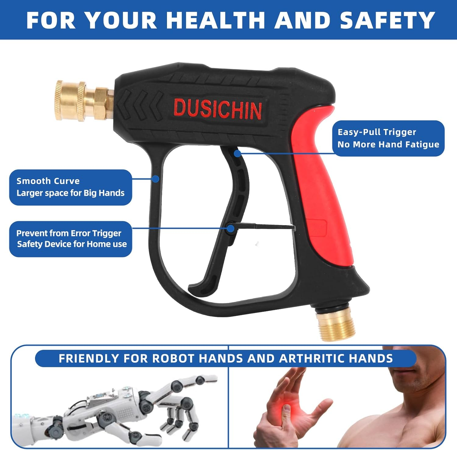 DUSICHIN DUS-220 Short Wand High Pressure Washer Handle Gun 3000 PSI Max 5 Pressure Power Washer Nozzles Tips image number 3