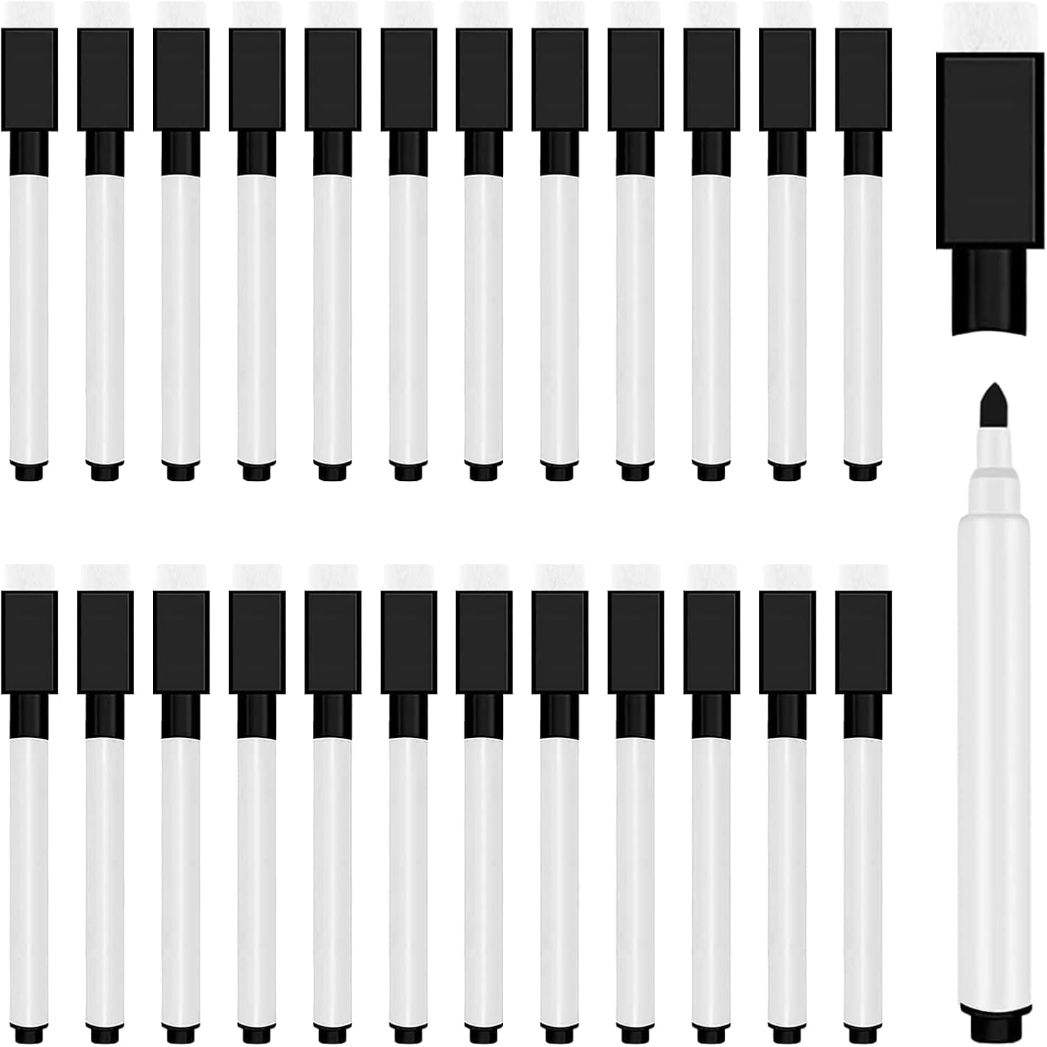 50 Pcs Black Magnetic Dry Erase Markers with Eraser Cap, White Board Mini Dry Erase Markers Bulk, Fine Point Tip Student White Board Markers for Teachers Office School Supplies image number 3