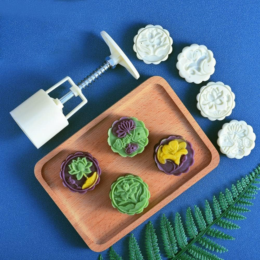 Moon Cake Molds Flower Mooncake Mould 50G Safety Hand Pressure Mooncake DIY 10 Pcs Cookie Stamps Biscuit Making Moulds for Baking Cookies Dessert Christmas image number 6