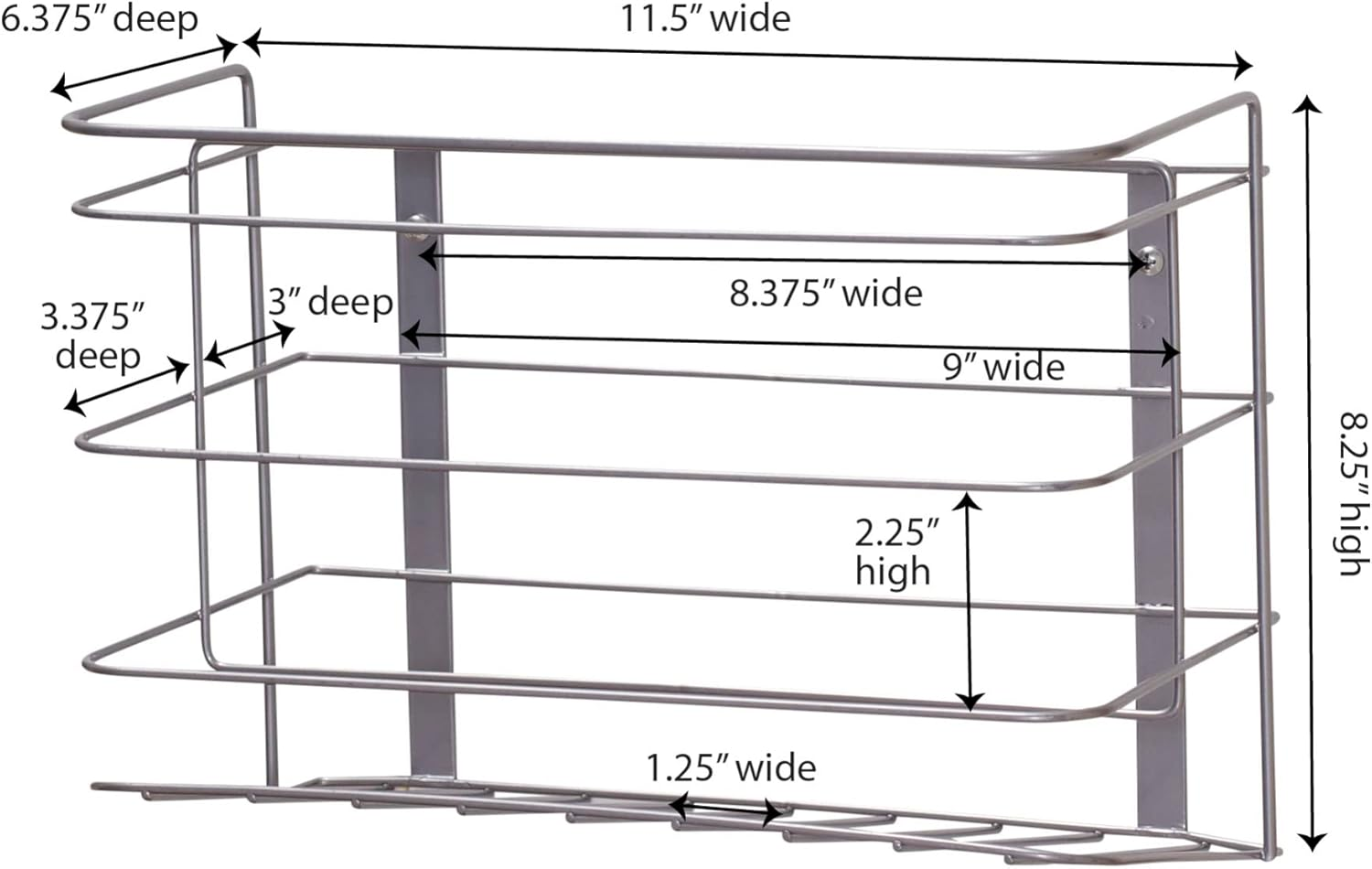 (8.27''H X 11.61''W X 6.3''D) - Household Essentials 1222-1 Kitchen and Bath Double Compartment Storage Basket under Sink Organiser- Mounts to Cabinet Doors and Walls - Metal image number 3