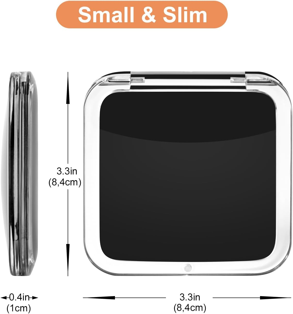 SANTOO Compact 15X Magnifying Makeup Mirror for Travel, Small Pocket Mirror-Handheld, Foldable & Portable 2-Sided with 15X Magnifying and 1X Mirror for Purses - Square 3.3 X 3.3 Inch (Black) - White image number 3
