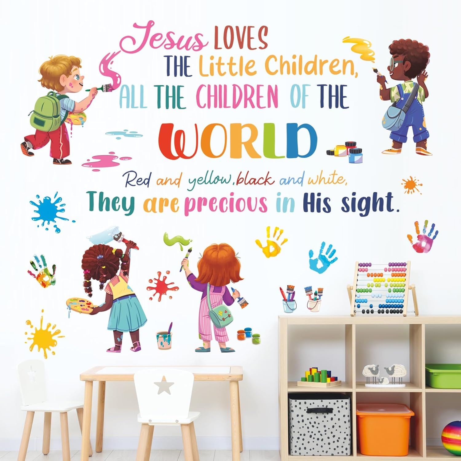 DECOWALL SG2-2514 Christian Hymn Wall Stickers Jesus Loves the Little Children Religious Quote Decals for Sunday School Nursery Baby Room Kids Room Playroom Wall D&eacute;cor image number 5
