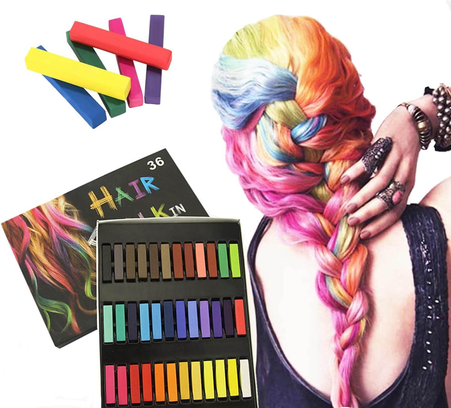 Joyeee Hair Chalk for Kids, Blue Hair Chalk, 36 Colors Deluxe Black Green Brown Gray Red Blonde Purple Pink Hair Chalk, Gifts Idea for Daughter, Friends and Sister, Toxin-Free