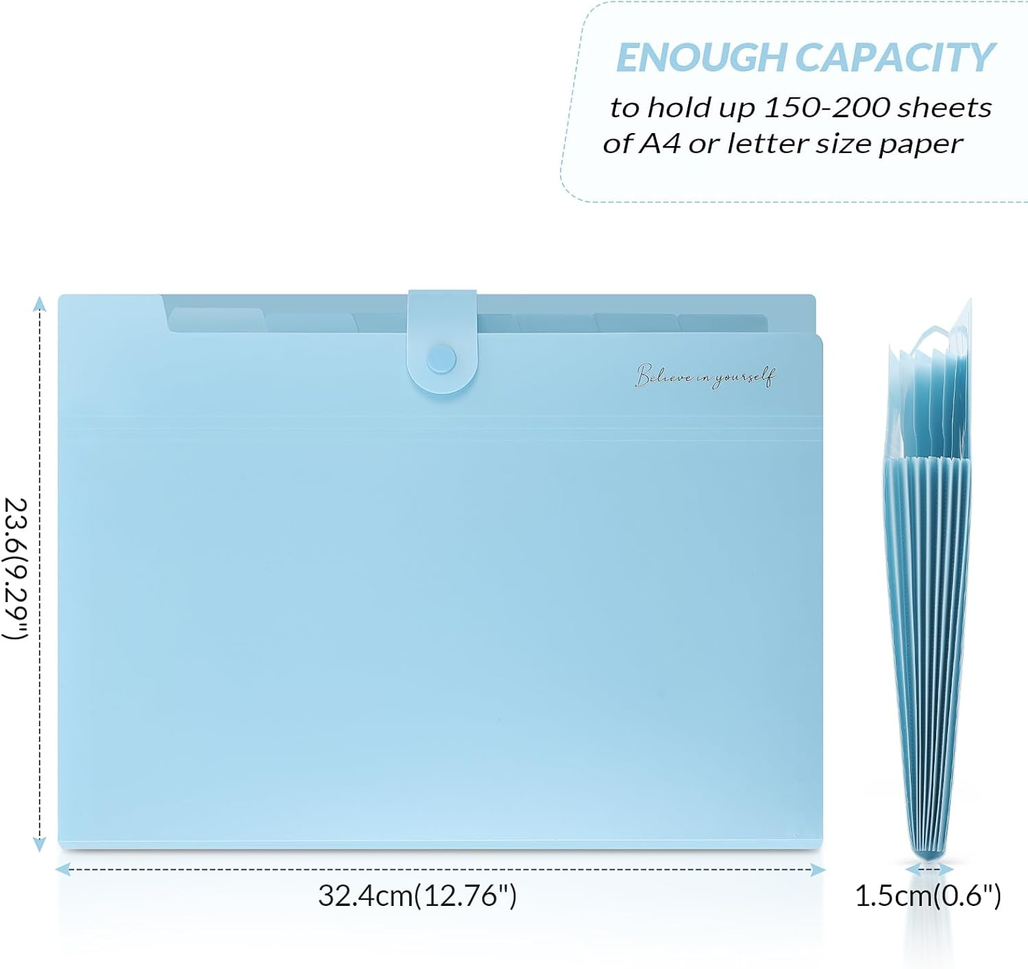 SKYDUE Expanding File Folder with 5 Pockets, Accordion File Organizer,Portable Receipt Paper Documents Organizer,Letter Size Filing Folder School Office Supplies,Lightblue