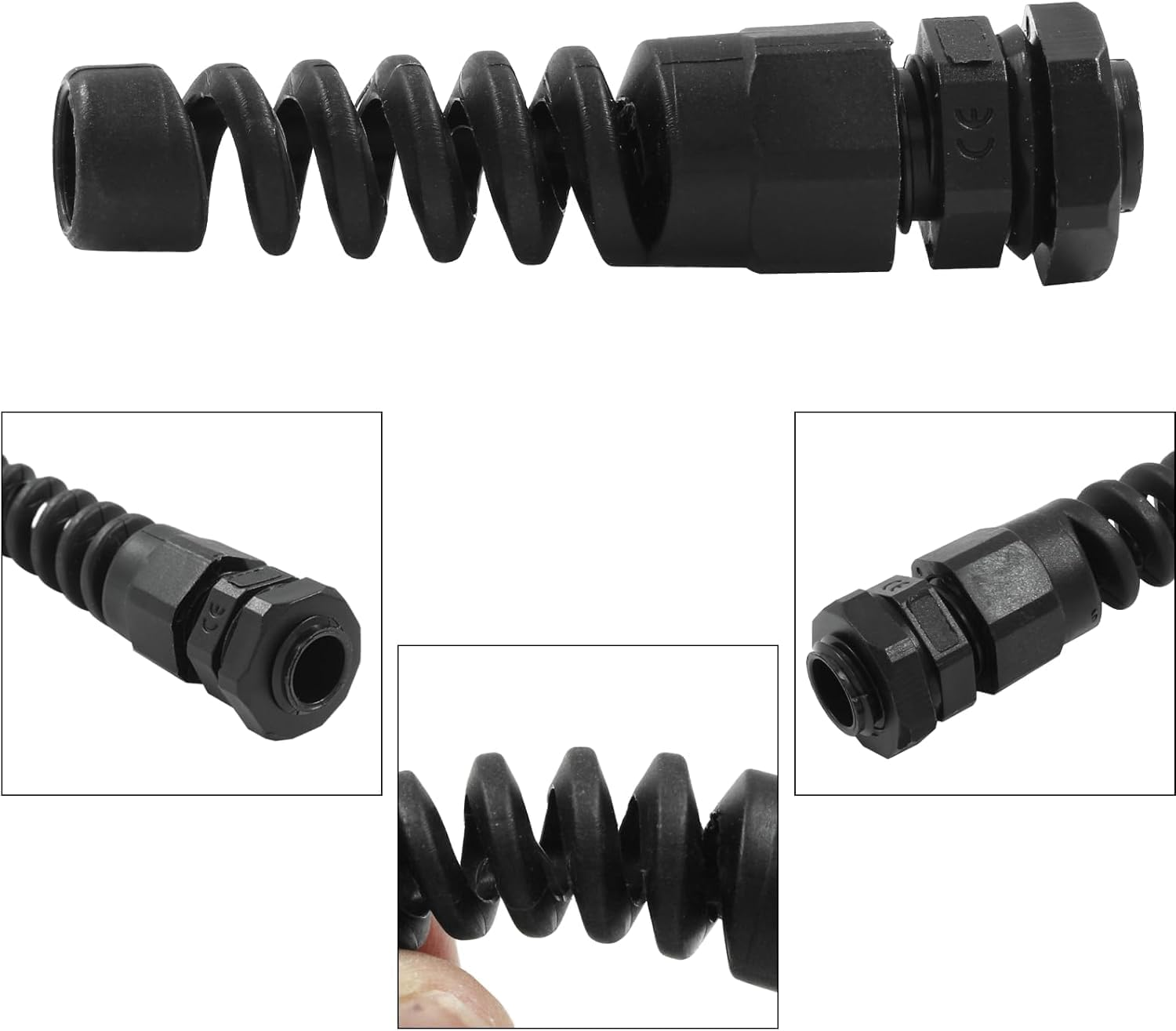 Walquicks 12 Pcs Black PG7 IP68 Cable Gland 3-6.5Mm Wire Hole Waterproof Nylon Joint with Adjustable Flex Spiral Locknut and Strain Relief for Cable Fixing image number 1