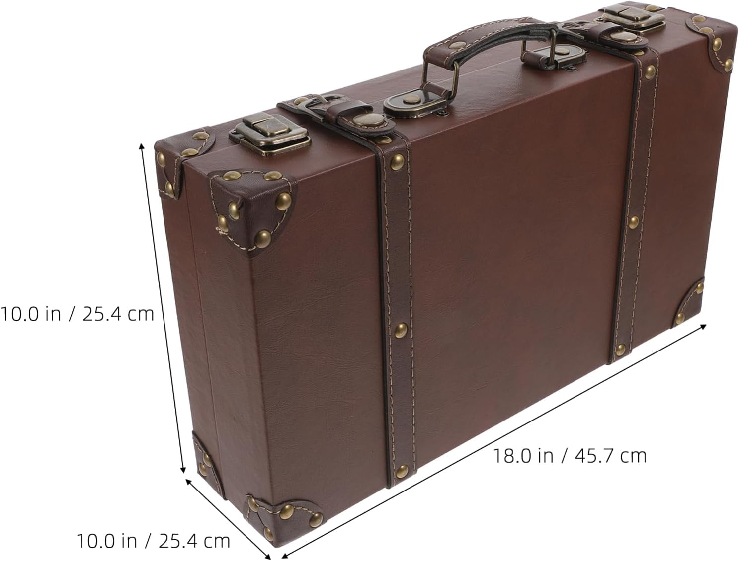 MUCKLILY Vintage Suitcase Trunk Luggage Leather Retro Decorative Storage Box for Clothing Store Display Photo Props image number 1