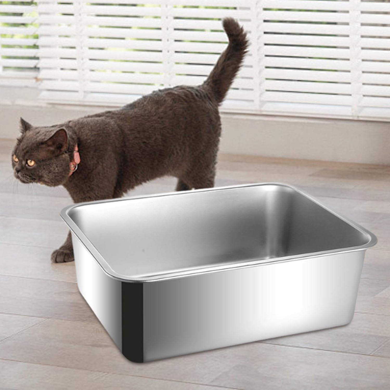 MYCENSE Stainless Steel Cat Litter Tray for Kittens with High Sides and Easy Cleaning, Height 15Cm