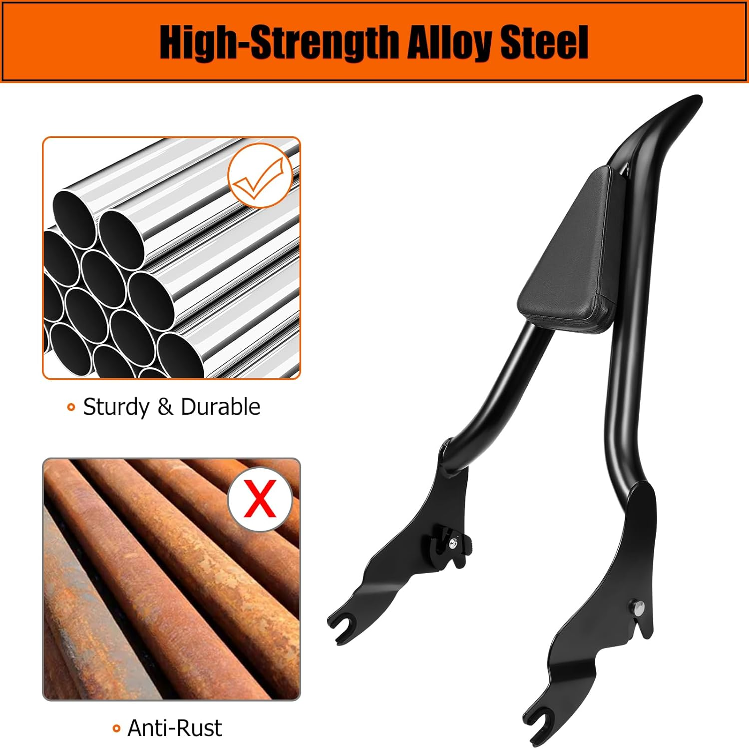 26" Motorcycle Sissy Bar for Harley, Integrated Passenger Backrest Compatible for Harley Davidson Touring CVO Street Glide Road Glide Electra Glide Road King FLHR FLHX FLHT FLTR 2009-2024 image number 1