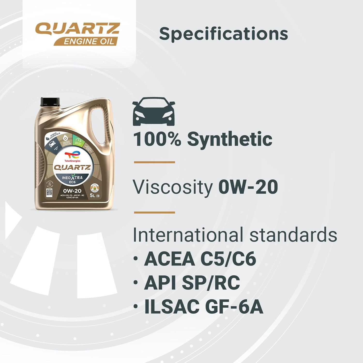 Totalenergies Quartz Ineo Xtra EC6 0W-20 Engine Oil 5L &ndash; Advanced Synthetic Oil for Hybrid & Stop-Start Engines &ndash; API SP, ILSAC GF-6A, ACEA C6 &ndash; Enhanced Fuel Economy & Engine Protection image number 6