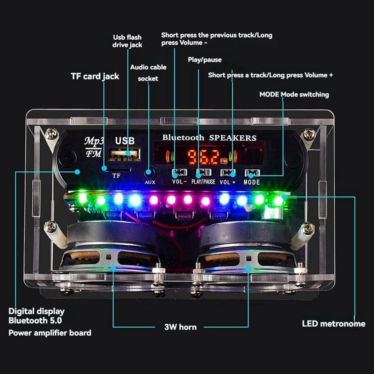 Kaifucy 5X DIY Bluetooth Speaker Kit with FM Radio 87.5-108MHZ DIY Soldering Project Practice Electronic Kit Solder Assembly