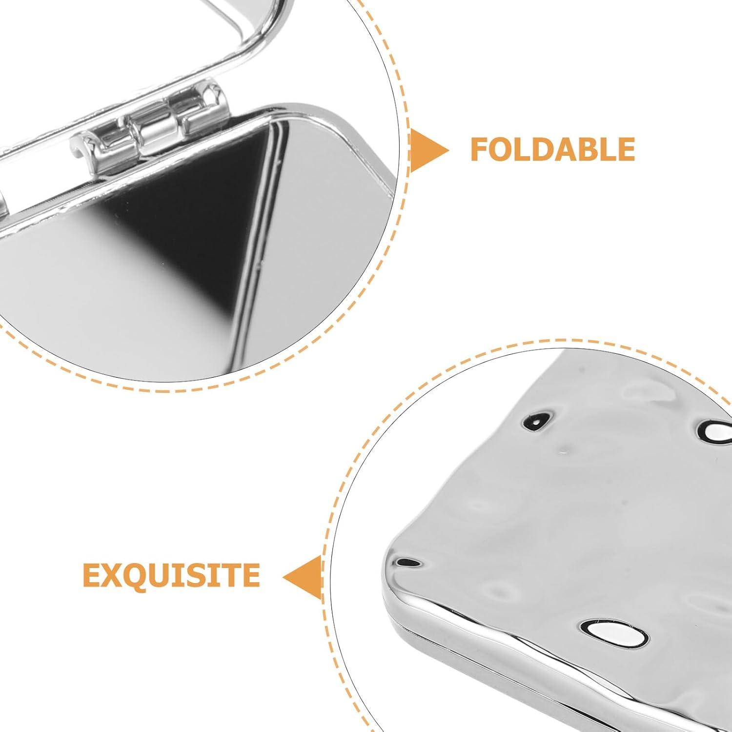 Iplusmile 2Pcs Electroplated Silver Compact Mirrors for Women, Portable Small Folding Pocket Makeup Mirrors for Travel and Handbag Use image number 6
