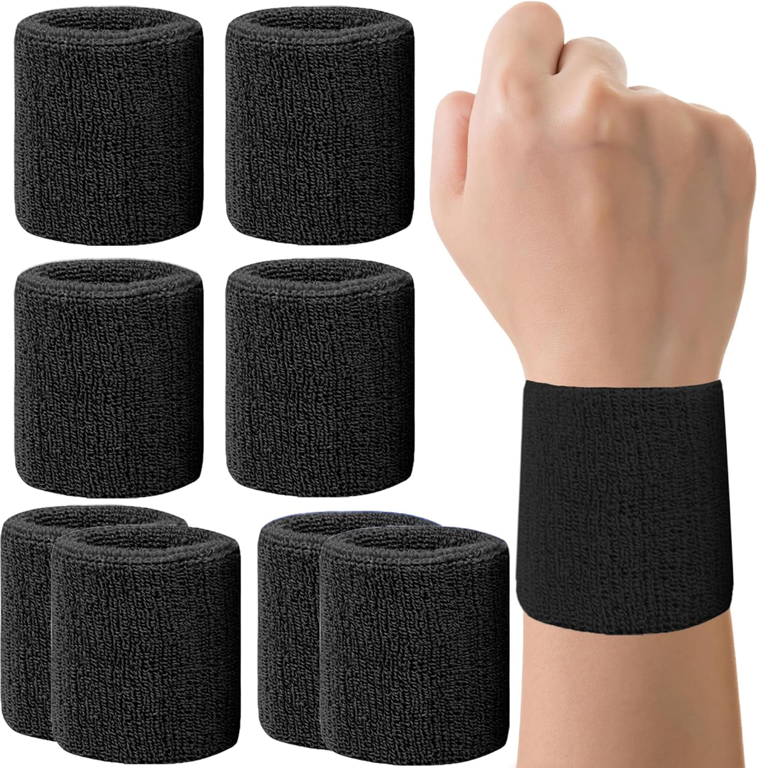 8 Pack Wrist Sweatbands Tennis Wrist Bands Absorbent Sweat Band for Men and Women, Breathable Cotton Sweatbands for Working Out, Football, Basketball, Running Athletic Sports