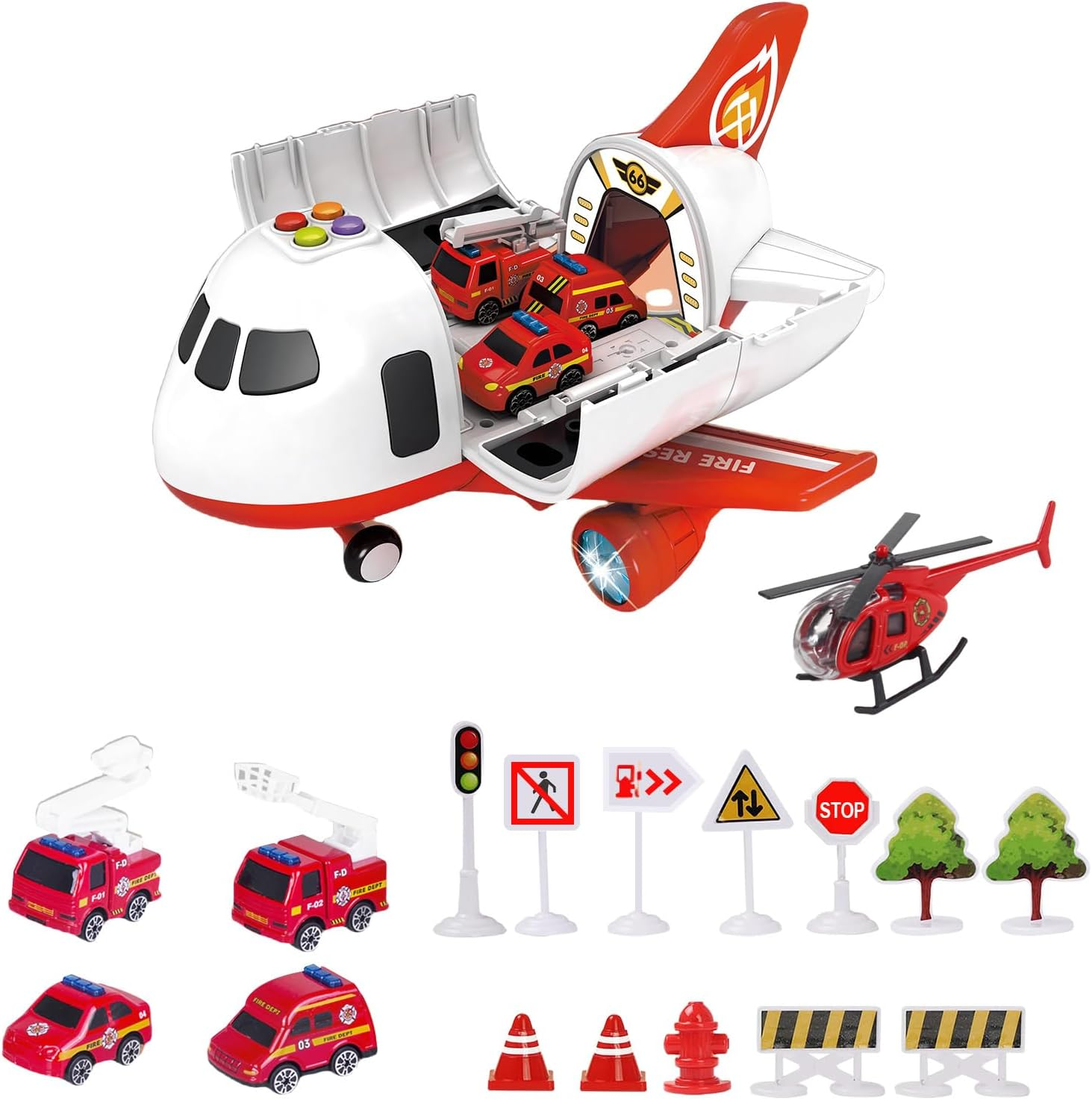 Airplane Toys with Fire Truck Cars Toy Set,Plane with Light up and Sounds