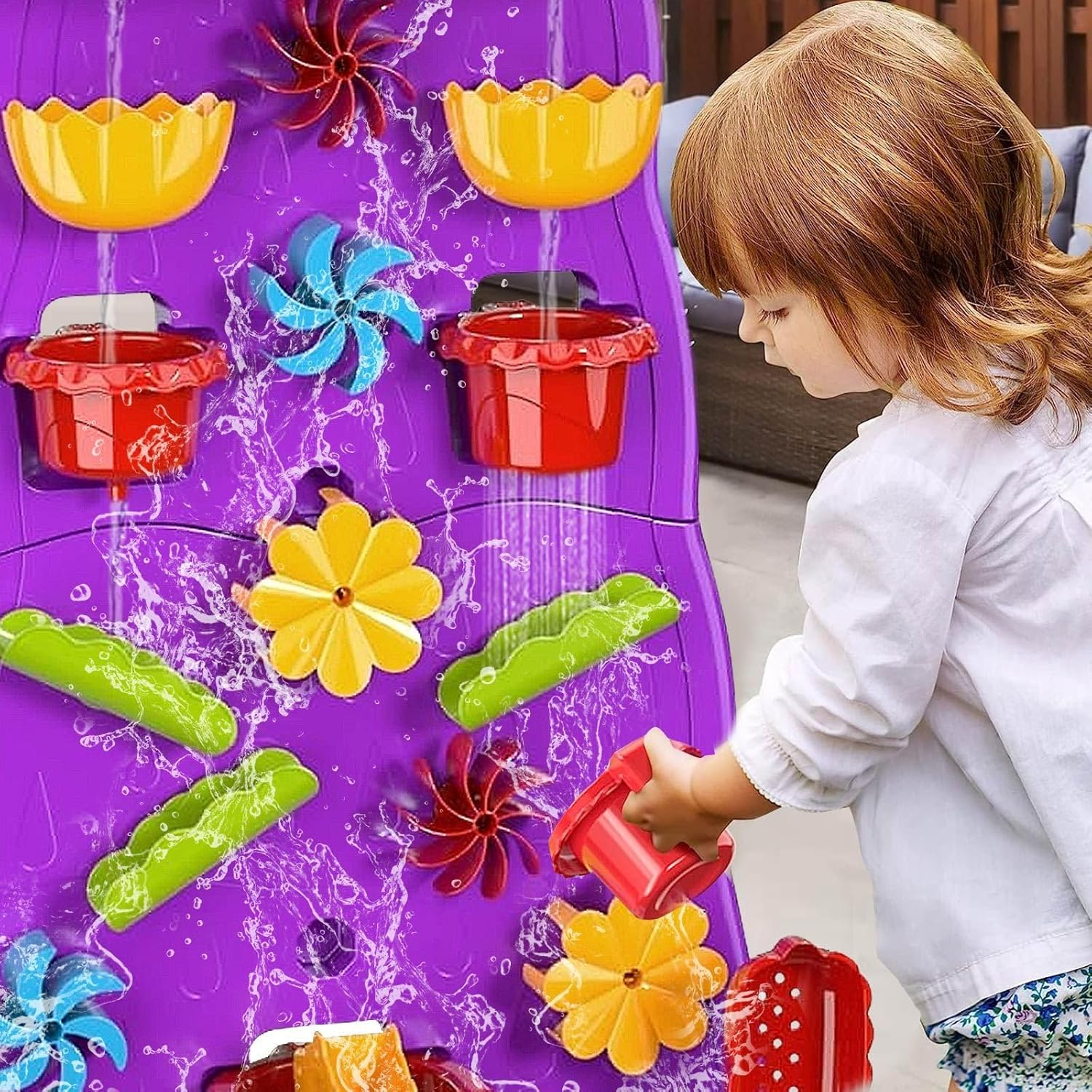 Kids Waterfall Wall Table, Double Side Water Sand Pit Pool Toys Play Ground Activity Centre Park Beach Backyard Indoor Outdoor Game Playset image number 1