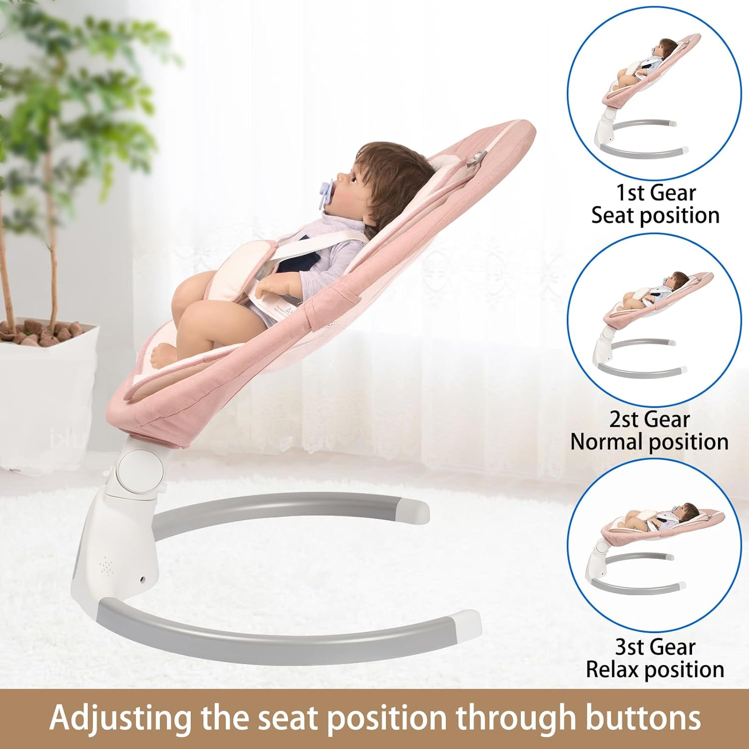 Electric Baby Swing for Infants, with Bluetooth Remote Control Timing Function and 10 Music 5 Swing Speeds 3 Seat Positions Baby Bouncer for Boy Girl Indoor & Outdoor Use (Pink) - Pink image number 3