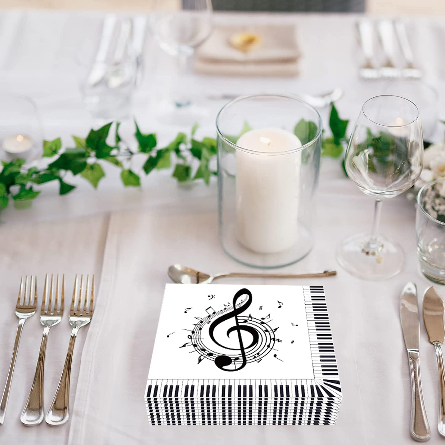 100Pcs Music Note Napkins Notes Party Supplies Disposable Musical Cocktail Luncheon Dinner Napkin for Themed Karaoke Birthday Decorations, Black & White image number 3