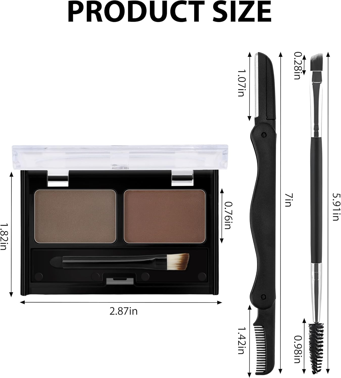 Erinde Eyebrow Powder Makeup Palette, 2 Colors Brow Powder Palette with Brow Brush and Razor, Eyebrow Tint Powder Filler to Shape Natural Brows, Long-Lasting Waterproof Brow Kit #3 - 3 image number 3