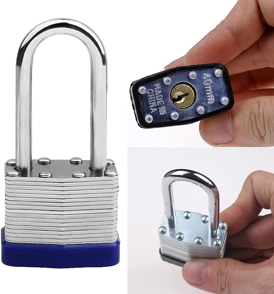2 Pack Padlock with Keys, Betterjonny 40Mm Long Shackle Padlocks Outdoor Heavy Duty Pad Lock Weatherproof Locks Laminated Steel for Gym Locker School Garage Fence Shed image number 6