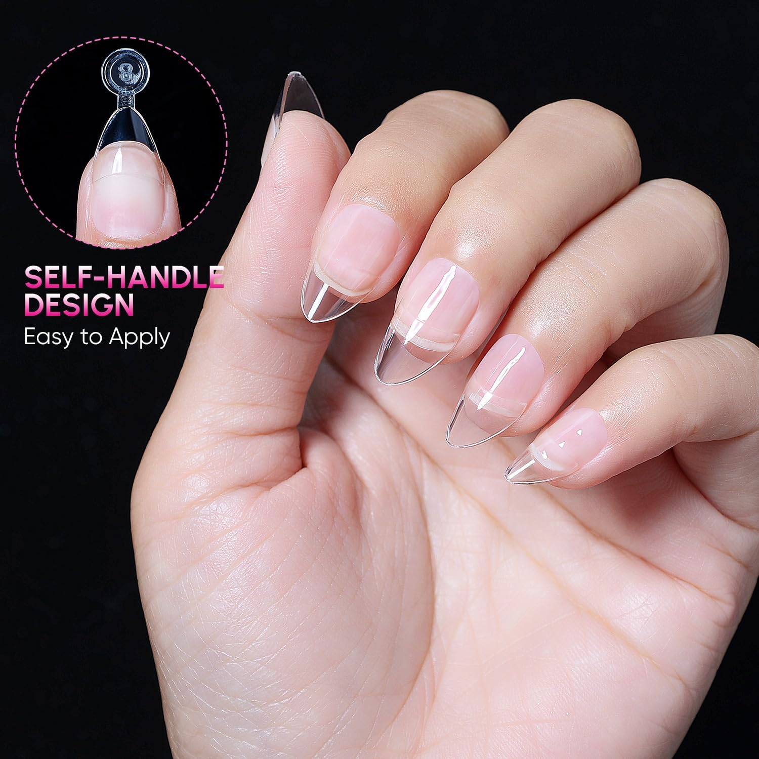 AIMEILI Short Almond Nail Tips, 504Pcs Half Cover Short Gel Nail Tips Clear Fake Nails for Nail Extension DIY Nail Salon, 12 Sizes