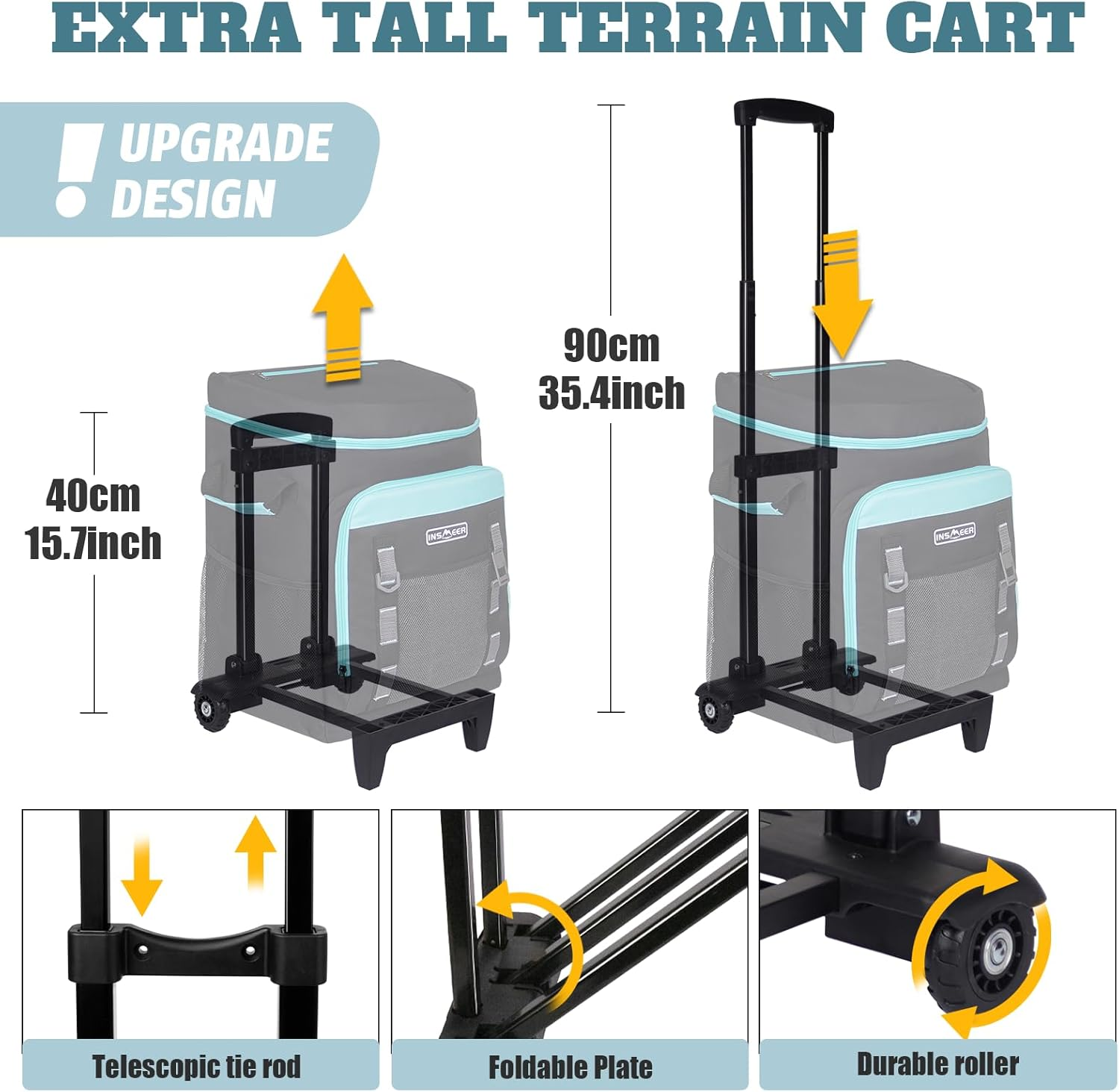 INSMEER 80 Can Collapsible Cooler with Wheels & Handle - Leakproof, Insulated, All-Terrain Rolling Cooler Bag for Beach, Camping, Picnic & Grocery Shopping image number 5