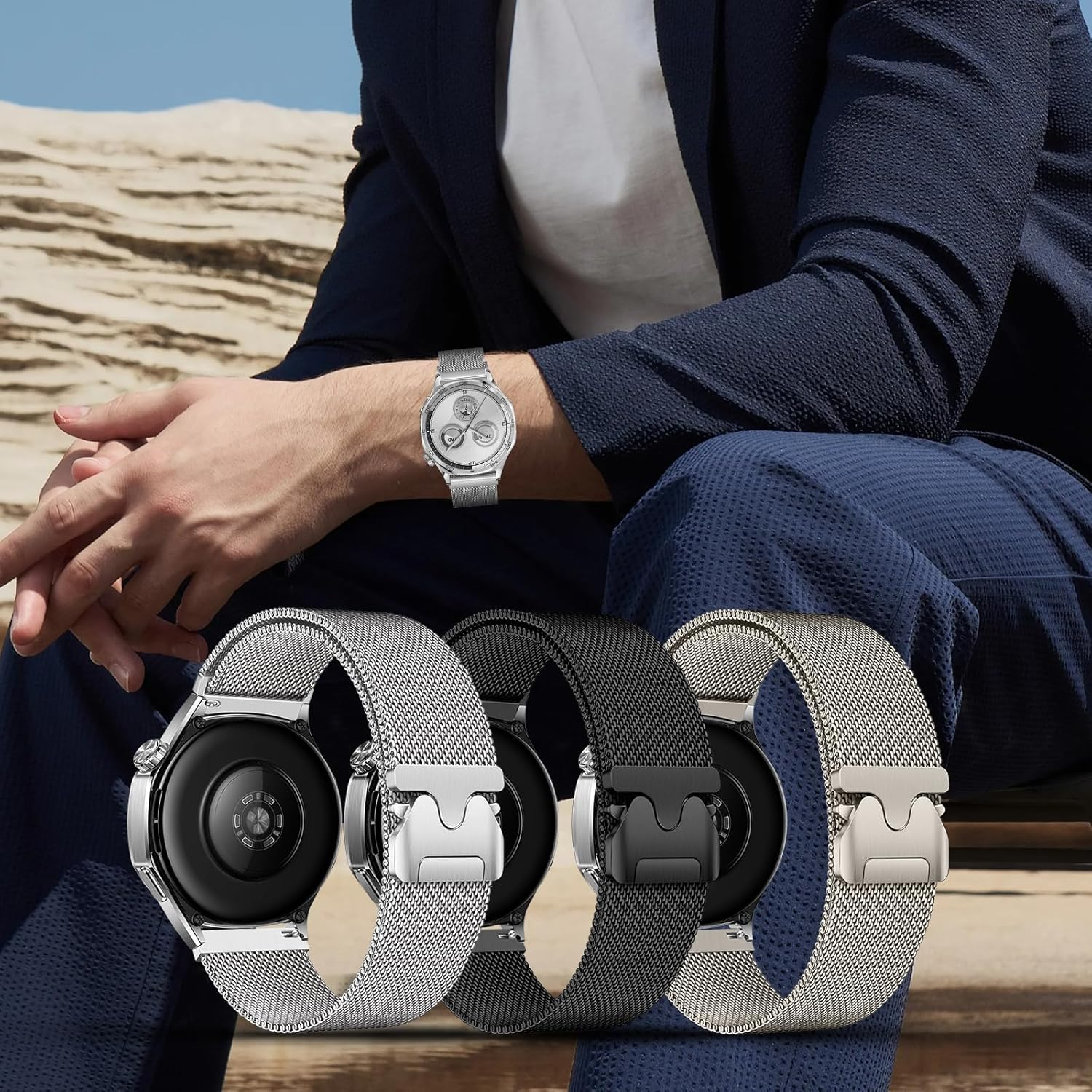 Magnetic 22Mm Watch Band Stainless Steel Compatible with Huawei Watch GT 5 GT 4 46Mm Metal Strap Huawei Watch 4 Band for Gtr,Venu 3,Vivoactive 4 Mesh Loop with Parachute Clasp - Black image number 3