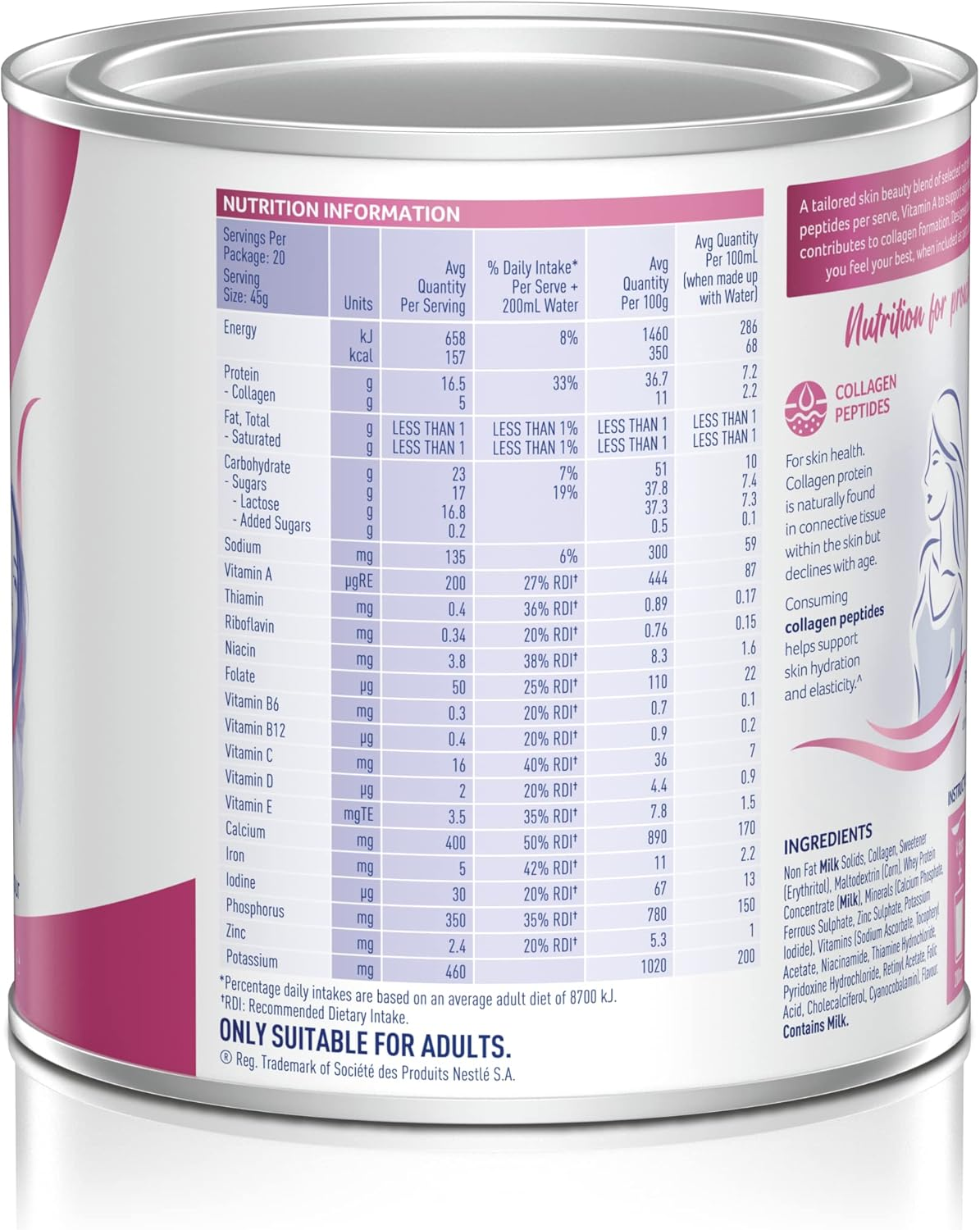 Sustagen Skin Health Nutrition Collagen Powder, Vanilla Flavour, 910G