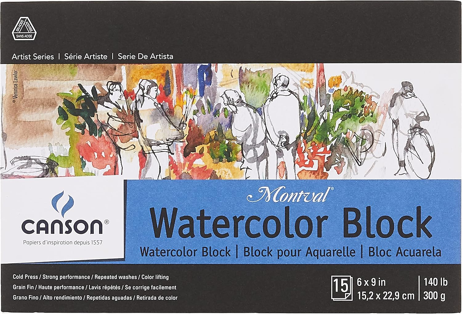 Canson Artist Series Montval Watercolor Paper, Fold over Block, 6X9 Inches, 15 Sheets (140Lb/300G) - Artist Paper for Adults and Students - Watercolors, Mixed Media, Markers and Art Journaling image number 4