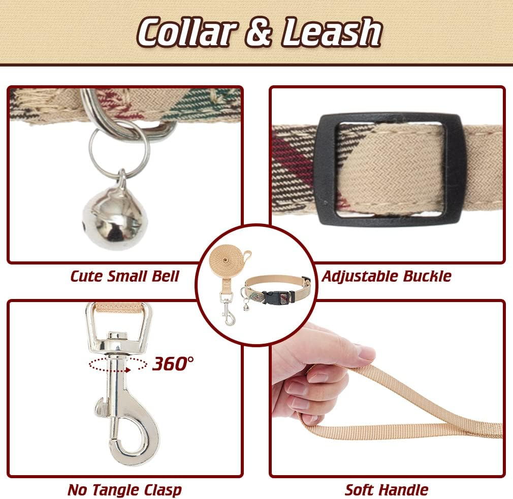 EXPAWLORER Classic Plaid Puppy Harness - Small Dog Collar and Leash - Soft Mesh Padded Adjustable Small Dog Vest Harness No Pull, Reflective Escape Proof for Outdoor Walking image number 3