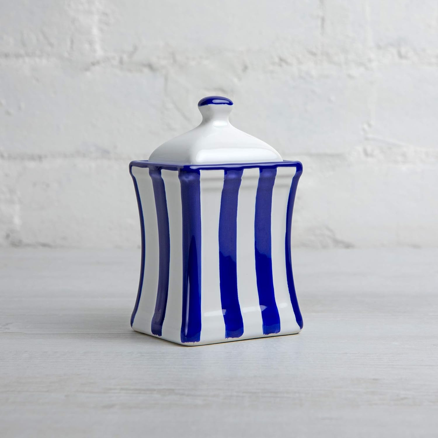 Handmade Dark Navy Blue Stripe Small 5.3Oz/150Ml Ceramic Kitchen Herb, Spice, Storage Jar with Lid, Pottery Canister, Housewarming Gift by City to Cottage image number 5