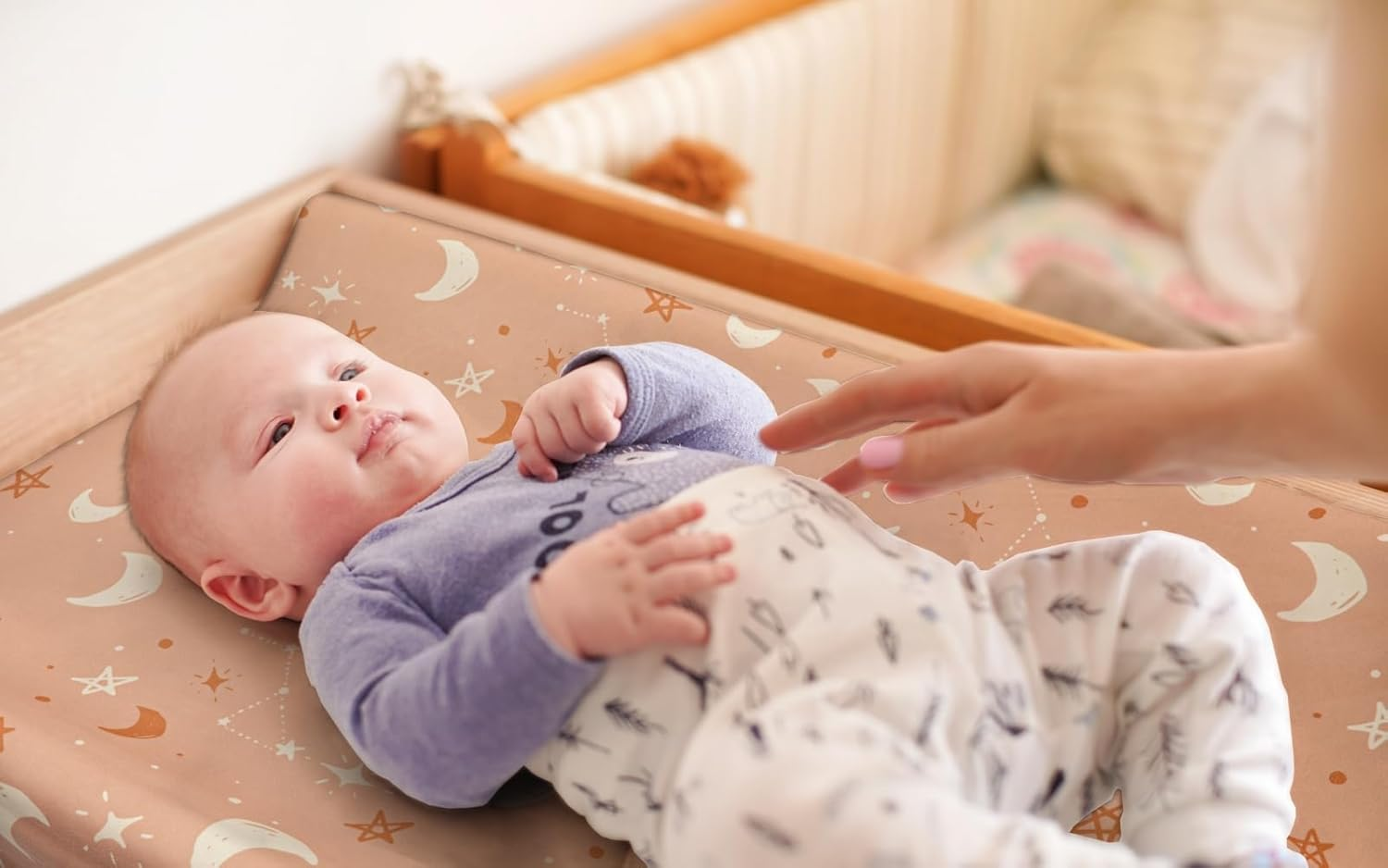 4 Pack Boho Nursery Sheets - Sunshine and Rainbow Design, Neutral Unisex Fitted Baby Changing Pad Cover Sheets for Baby Boys or Girls image number 4