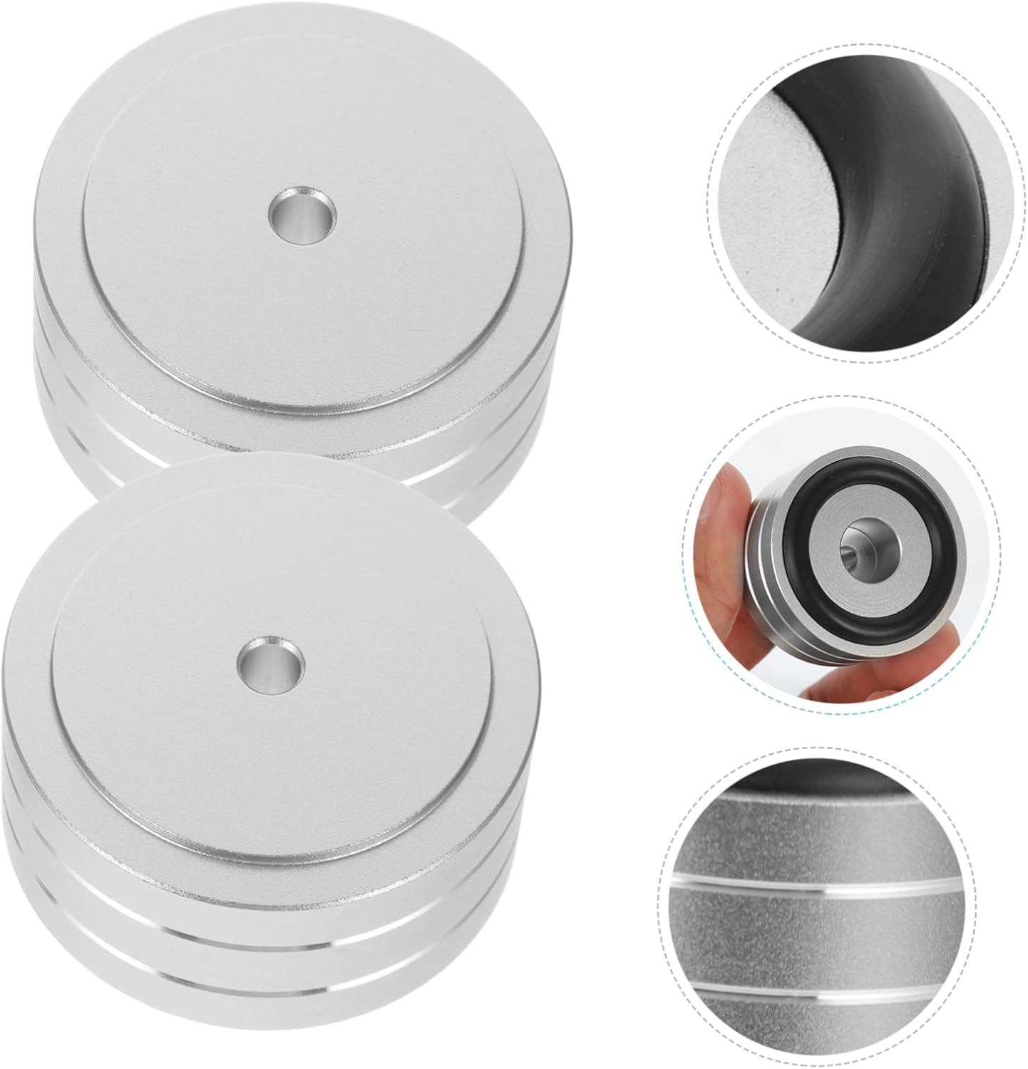 FONDOTIN anti Vibration Speaker Feet Pads and Amplifier Base Pads for Hifi Audio Equipment, Aluminium Alloy Small Size Silver 2Pcs, Vibration Isolation for Home Audio Systems