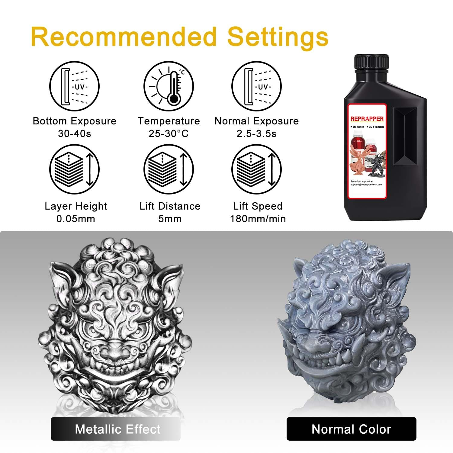 Reprapper Metalshift 3D Printer Resin 405Nm Fast Uv-Curing Standard Photopolymer Resin with Metallic Shine for LCD Printer, Argent Aura 1000G image number 5