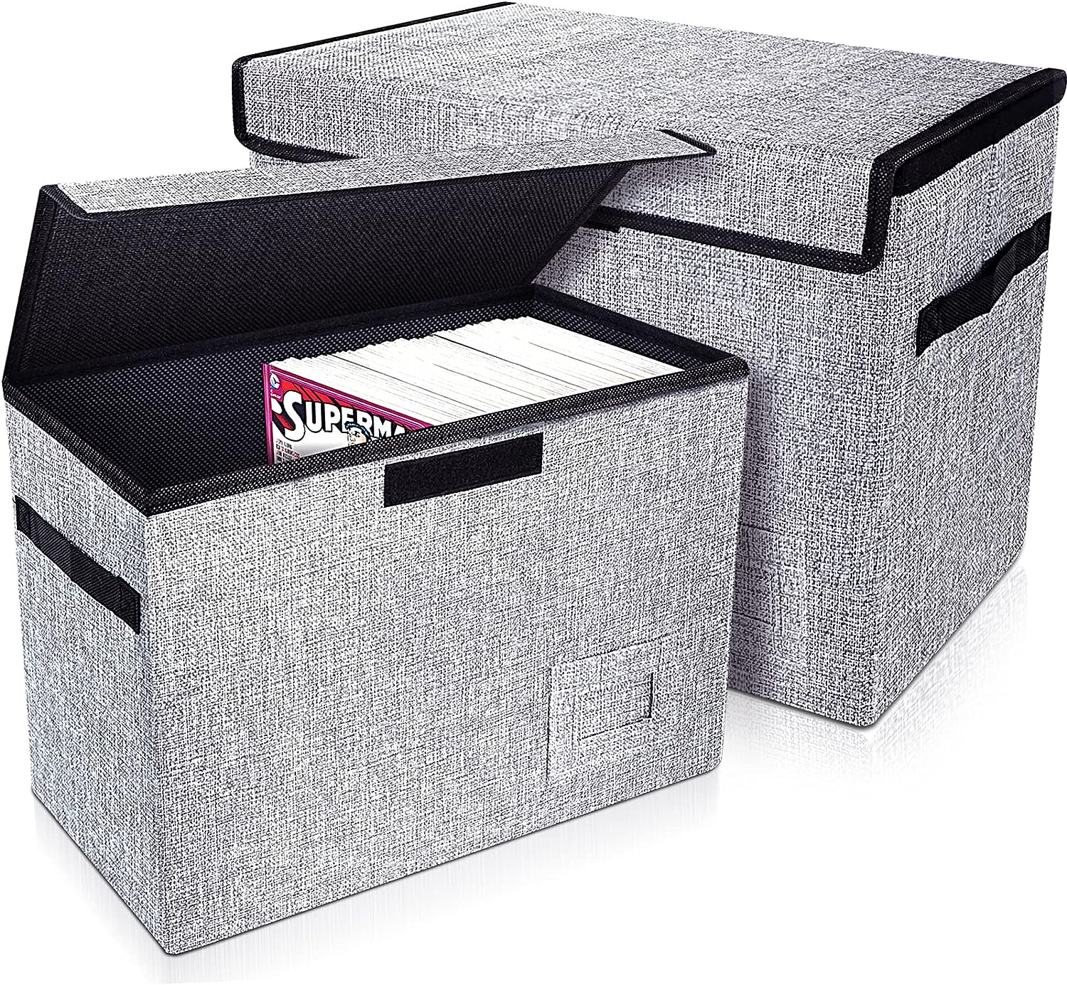 Leffis Comic Book Storage, Box 15.5" X 7.5" X 11.3", Collapsible Comic Short Box with Lids Holds 150 Comics Heavy Duty Comic Book Bin Container (2 Pack, Grey) image number 5