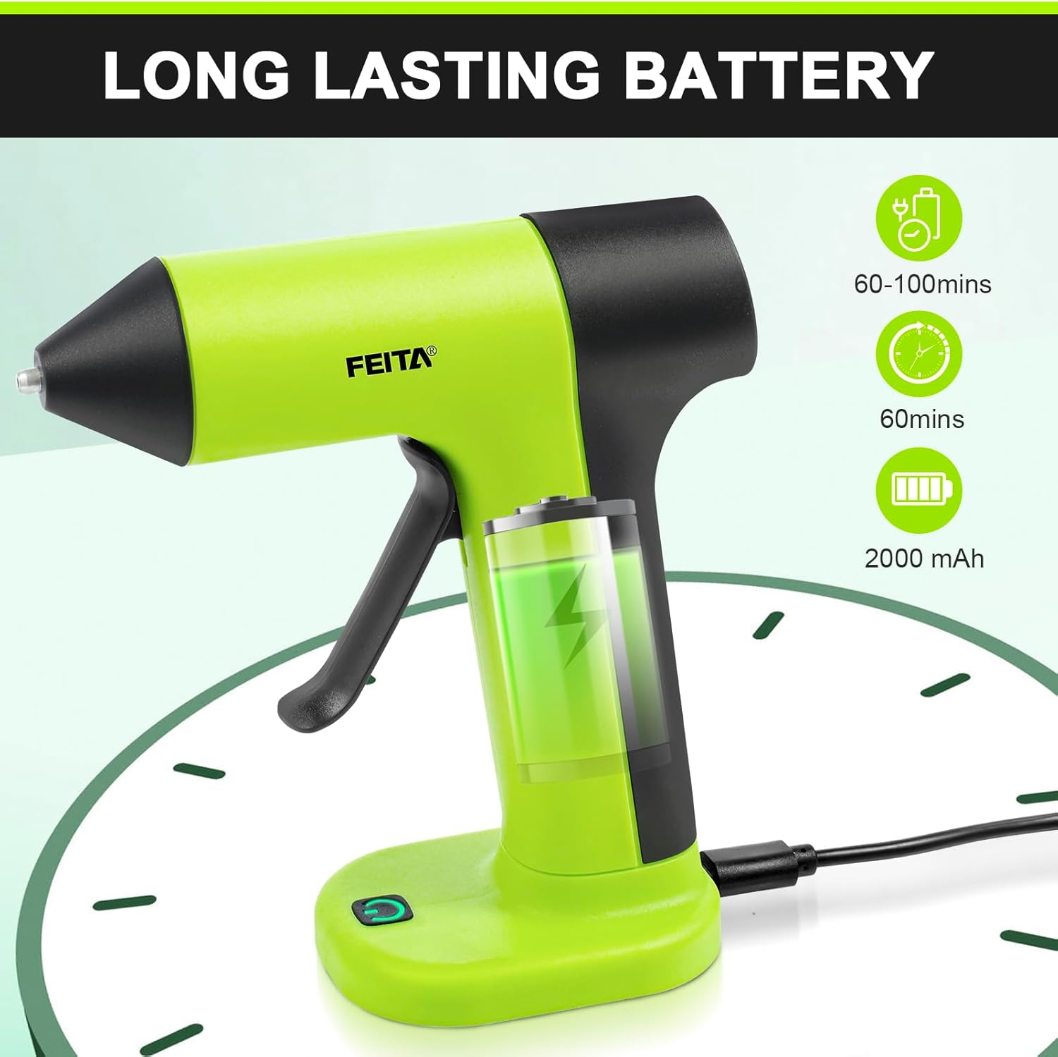 FEITA Cordless Hot Glue Gun Usb-C Rechargeable, 40S Fast Preheating, Portable Wireless Glue Gun Kit with 30Pcs Mini Glue Sticks, Suitable for Kids Craft, DIY Home Repair