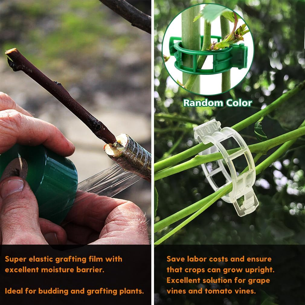 FUJIWARA Garden Grafting Tool, Multifunctional Pruning Kit, U-Graft/V-Graft/&Omega;-Graft Seedling for Fruit Tree Branch Grafting Set, Including Graft Tapes, Replacement Blades, Fixing Clip, Yellow image number 3