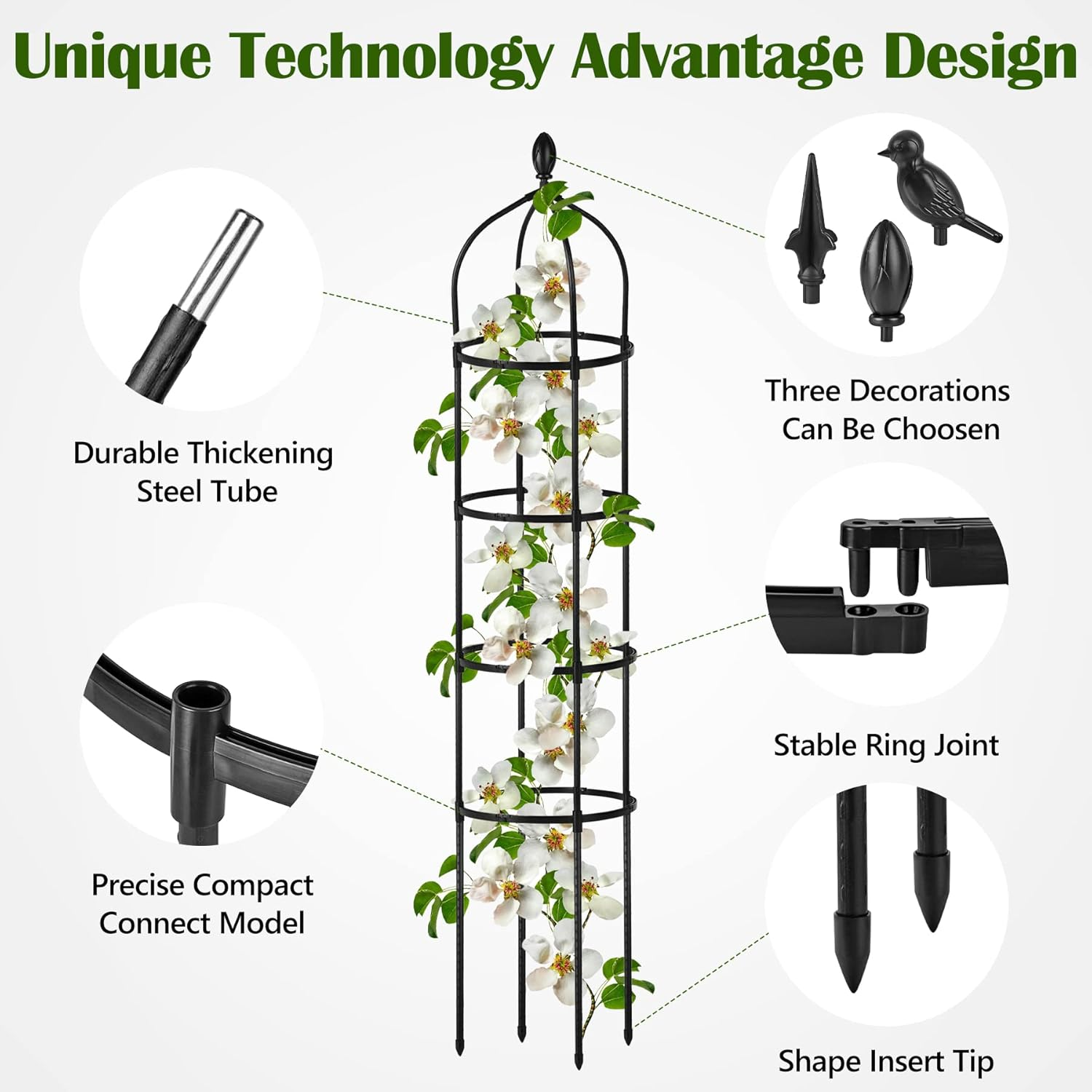Garden Obelisk Trellis for Climbing Plants Outdoor 6 Ft Rose Bush round Trellis for Pots Rustproof Metal Plant Flower Trellises for Clematis Vine Jasmine Support Outdoor Indoor image number 7