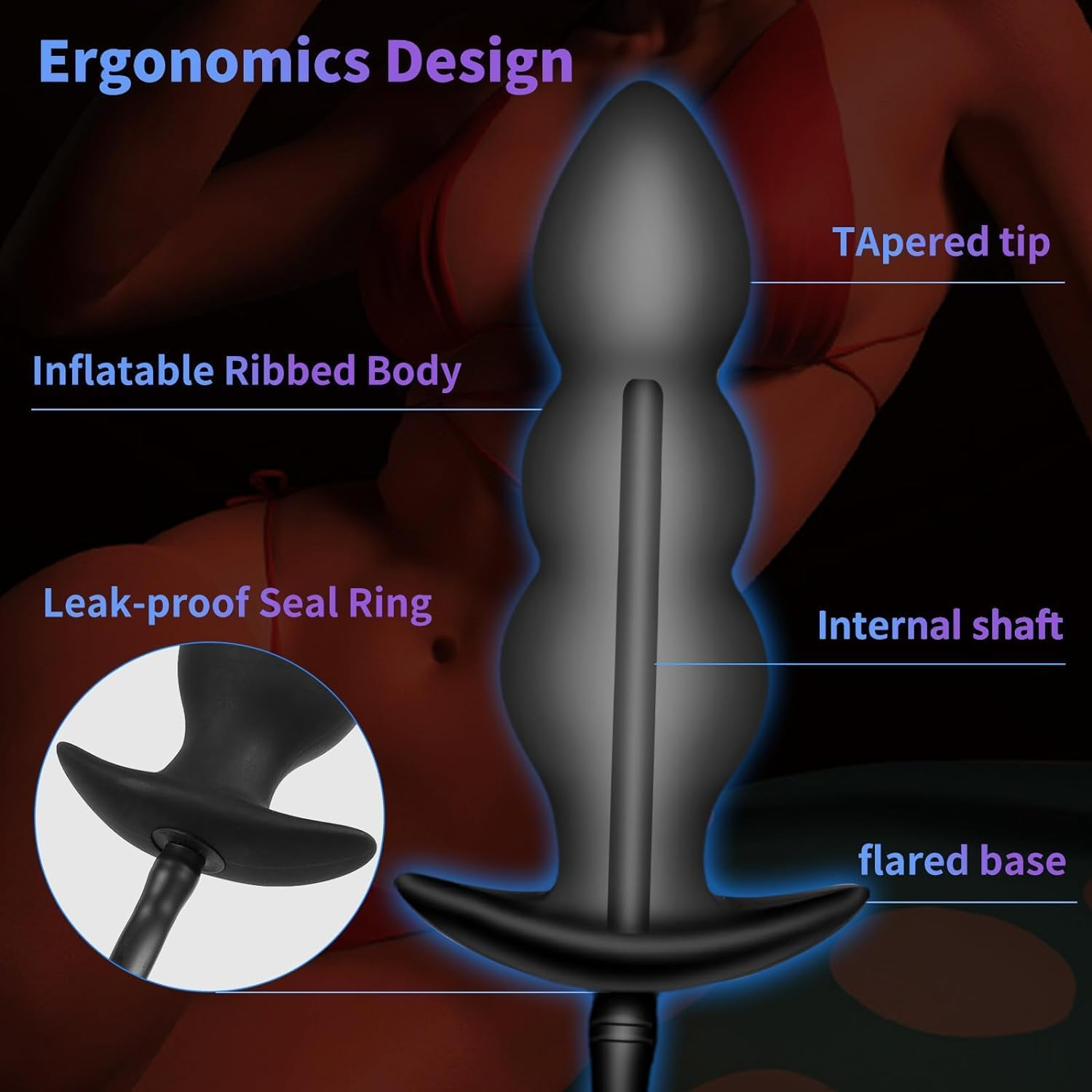 LONZYON Silicone Inflatable Anal Plug with Solid Center Shaft Body Safe Silicone Anal Balloon Pump with Quick Release Valve for Men, Women and Beginners (Black) image number 4