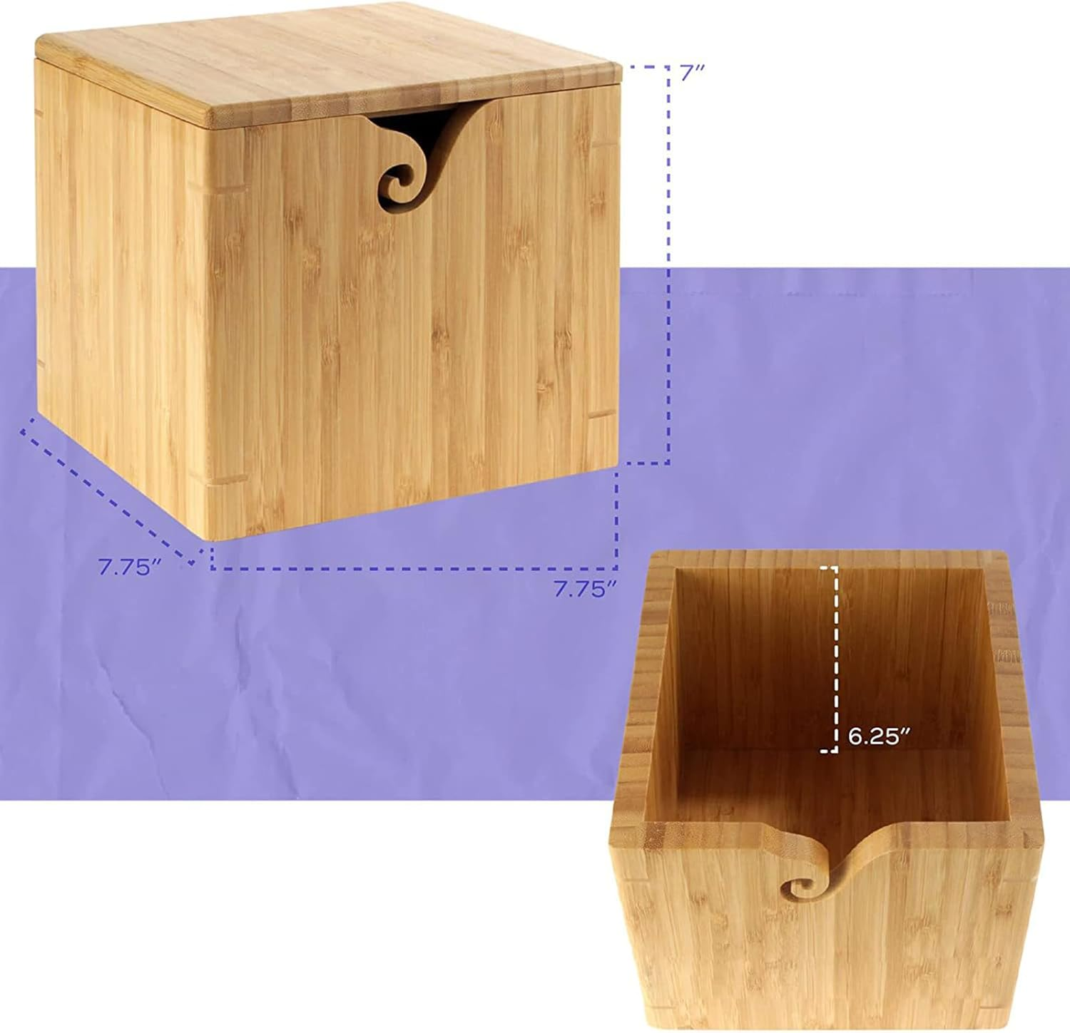 Joyeee Extra Large Bamboo Yarn Bowl with Lid, XL Knitting Box Case for Storage Big Wool Ball, DIY Wool Braid Craft, Handmade Square Cube Crochet Bowl for Wife, Mum, Grandmother 7.7 X 7.7 X7 Inch image number 6