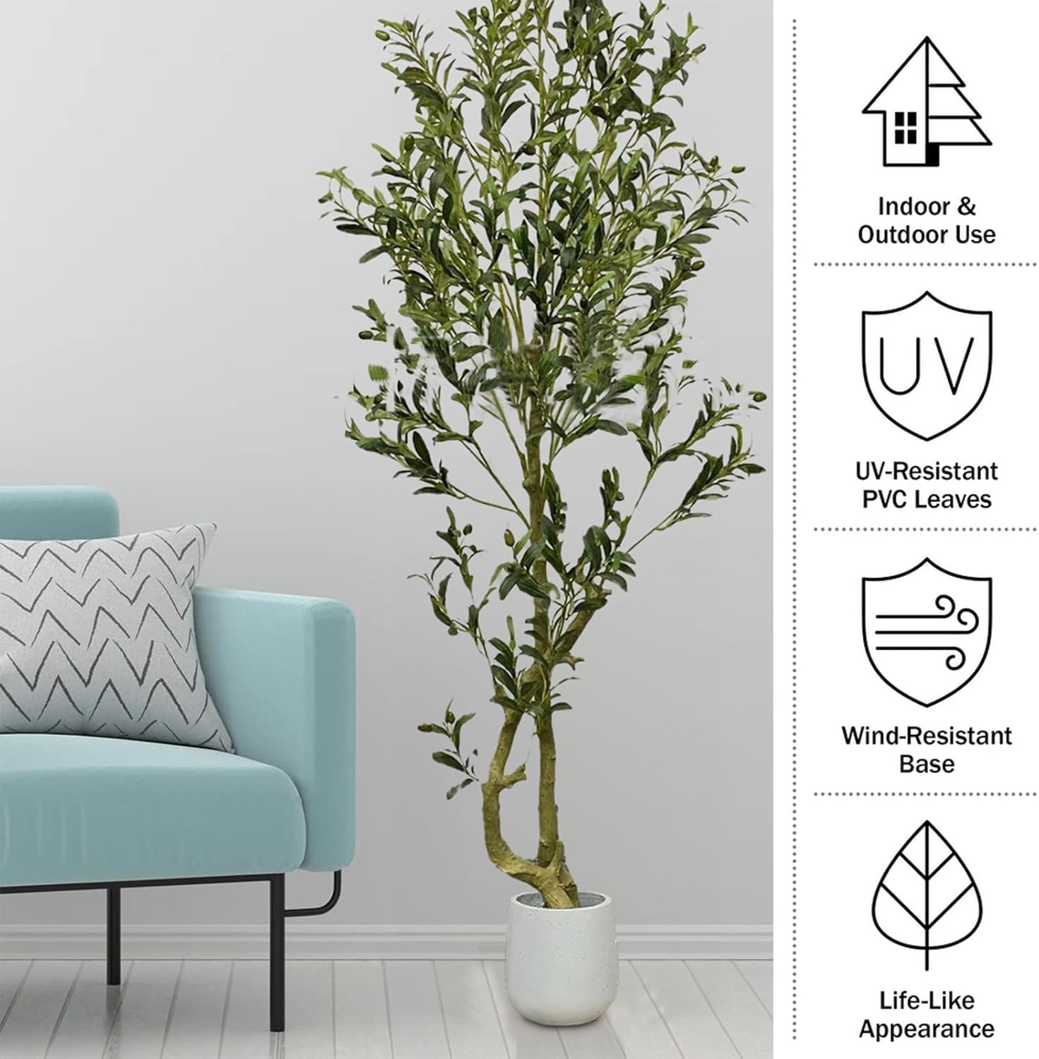 LUVAGD Artificial Olive Tree, 1-Pack Faux Olive Tree Old Vertical Style, Unique Shape Indoor Floor Decor, Cement Base Artificial Plants for Home and Office (6.1Ft) image number 5