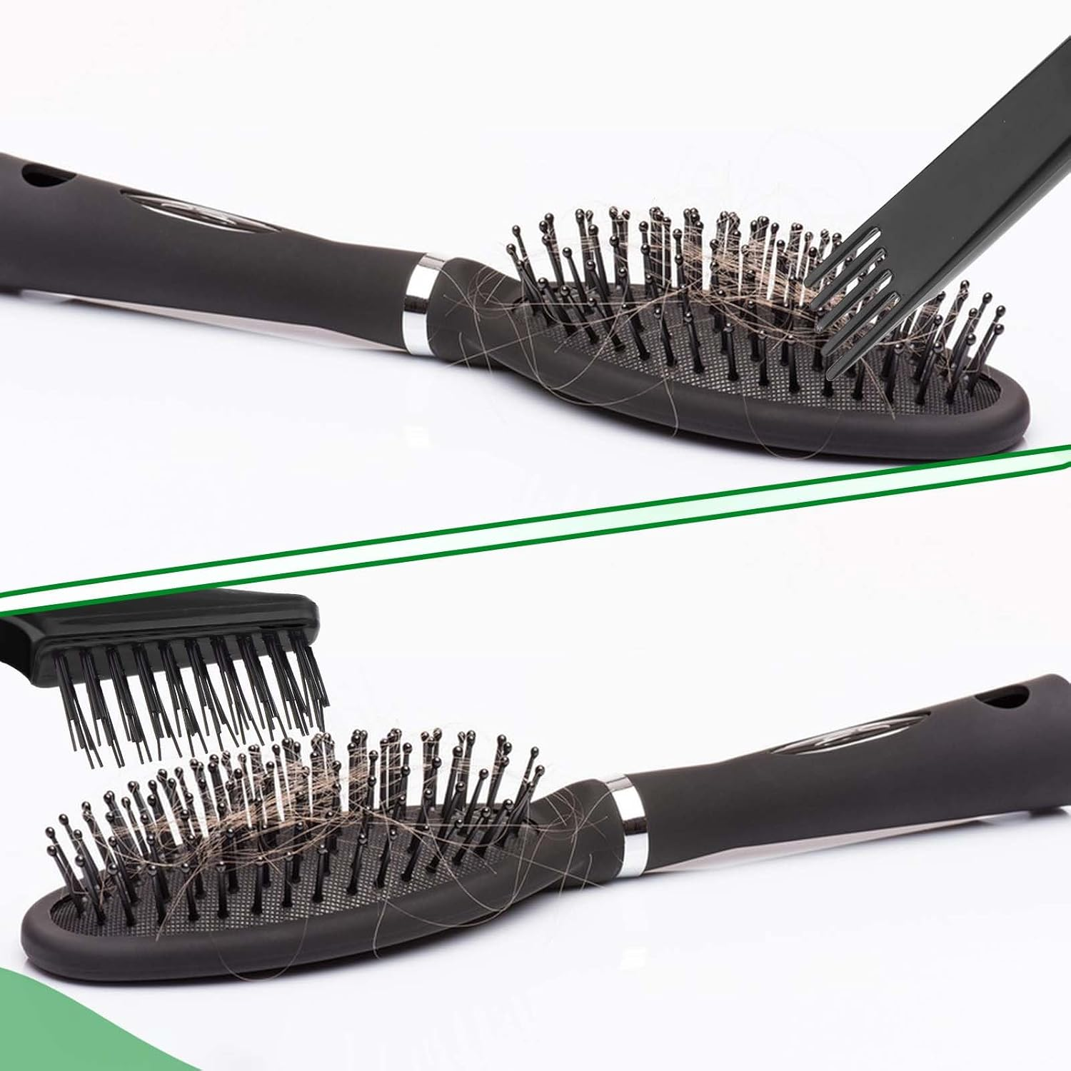 Telooco 4Pcs Hair Brush Cleaner Tool Double Head Comb Cleaner Wooden Handle Metal Wire Brush Rake Hairbrush Cleaning Tool for Removing Tangled Hairs and Dust Home Salon Use image number 6