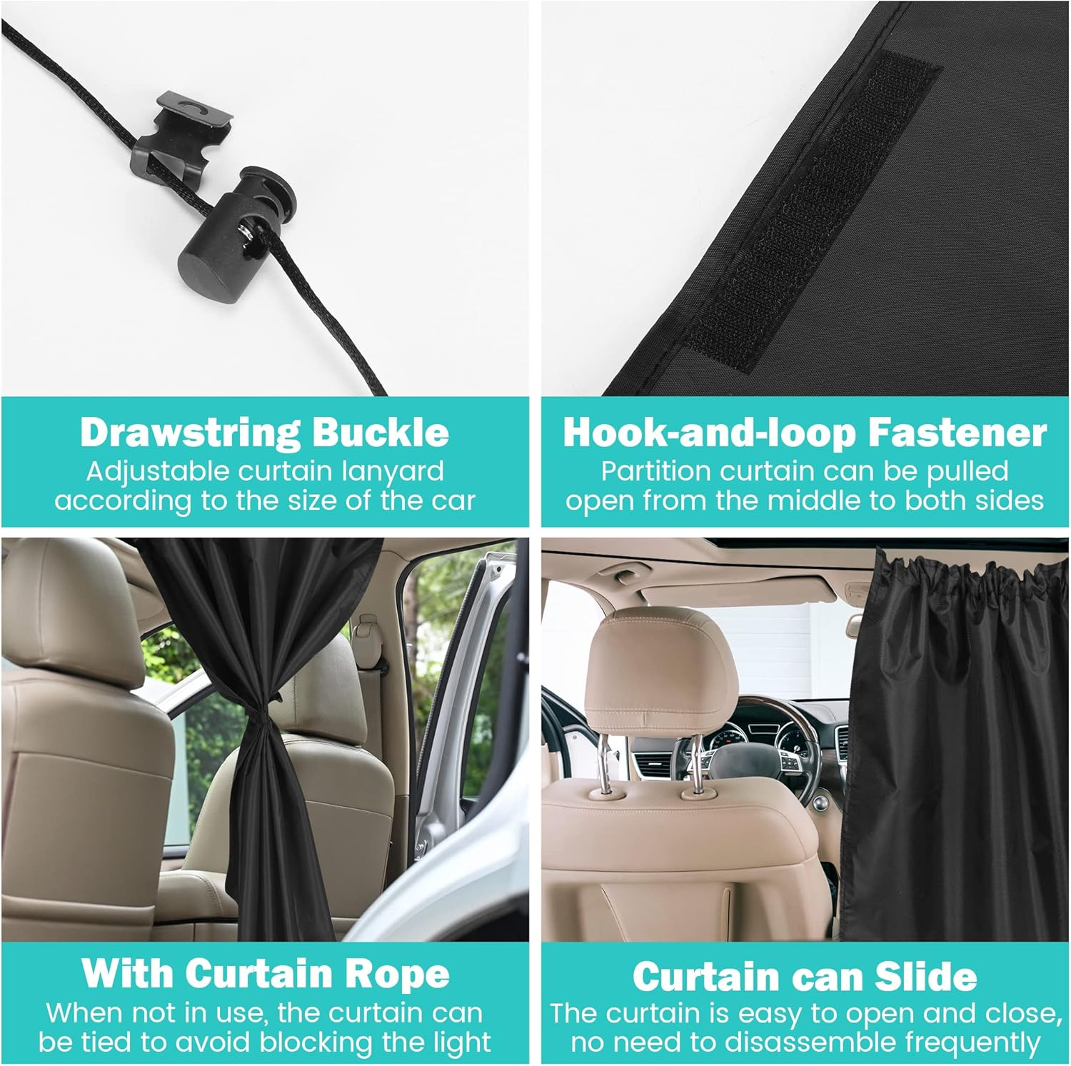 Car Curtains 3-Piece Set - 95% Light Blocking Fabric Rear Seat & Side Windows Divider Curtain Baby Shades, Wide Sedan SUV Sunshade Screen Covers for Travel Camping Nap Sleeping image number 1