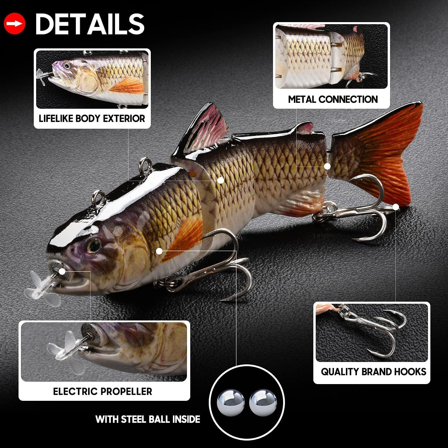 Robotic Swimming Electric Fishing Lures 5.12" USB Rechargeable LED Light Wobbler 4 Segment Multi Jointed Swimbaits Hard Lures Fishing Tackle - Common Shad (Classic) image number 2