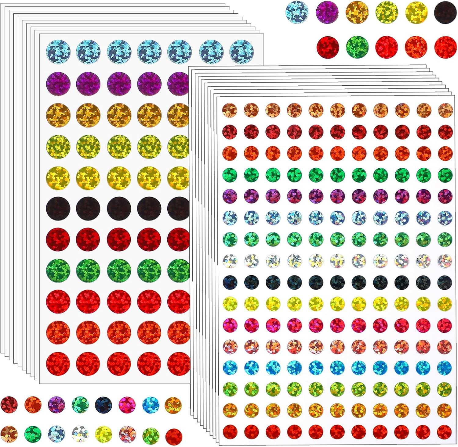 Pack of 3520 Shiny Circle Dot Stickers - 16 Colours Sparkle Coding Labels, Small round Laser Colourful Stickers for Classroom, Office, DIY