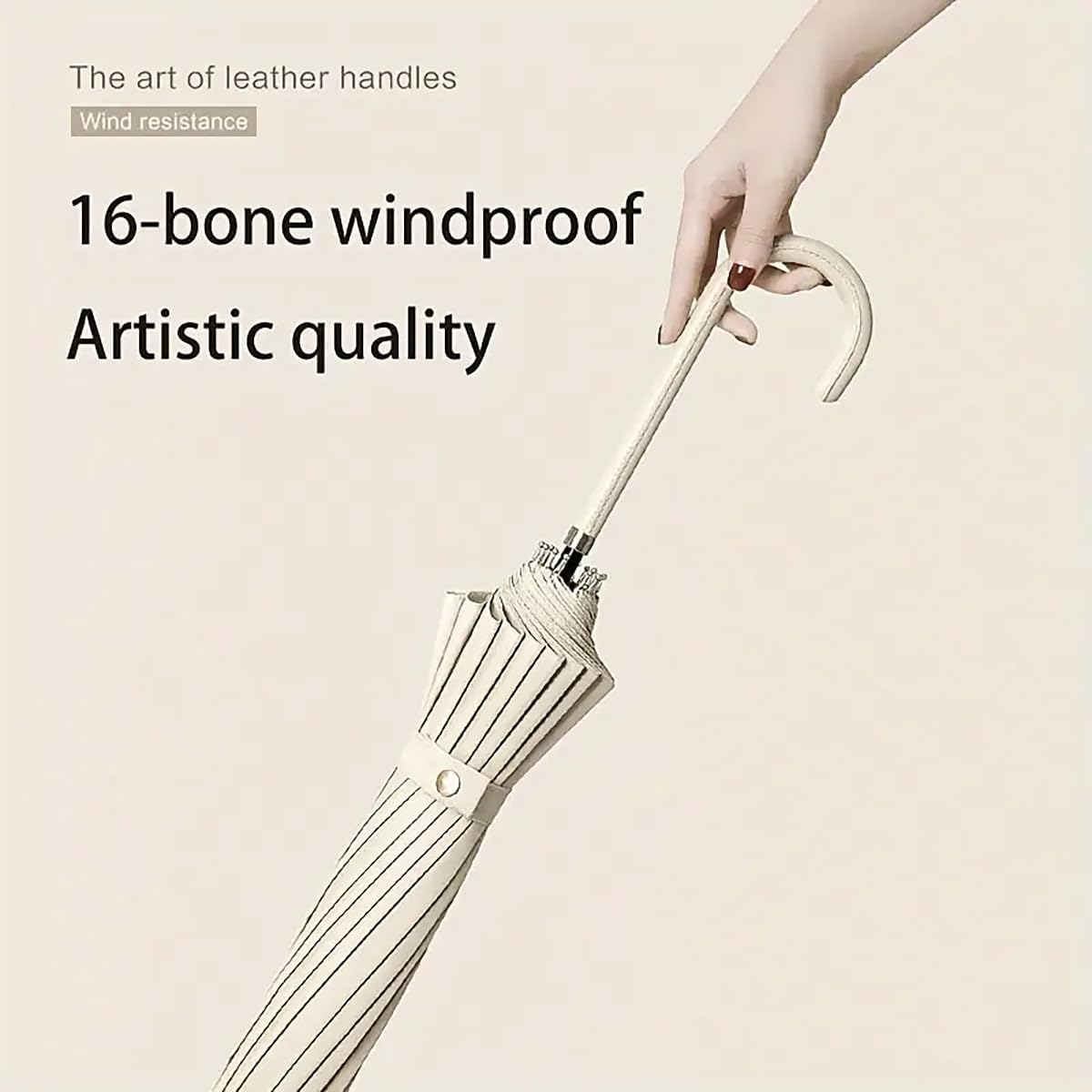 16-Rib Windproof Umbrella with Long Handle - Large UV Protection Sun and Rain Umbrella, Automatic Open, Waterproof Canopy, Stylish Design for Men and Women - Green image number 5