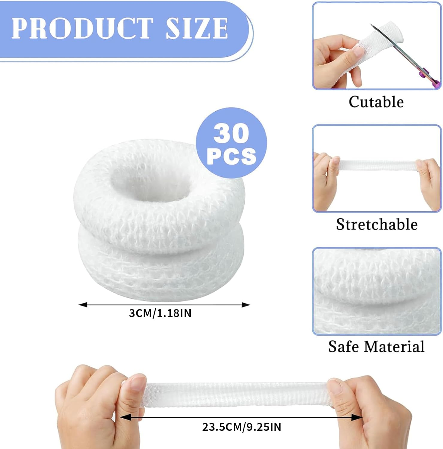 30 Pcs Tubular Finger Bandage Cots, Elastic & Breathable Fingers Protection, Cotton Finger Gauze for Wounds, Gardening, Sports, and Kitchen Use, White image number 3