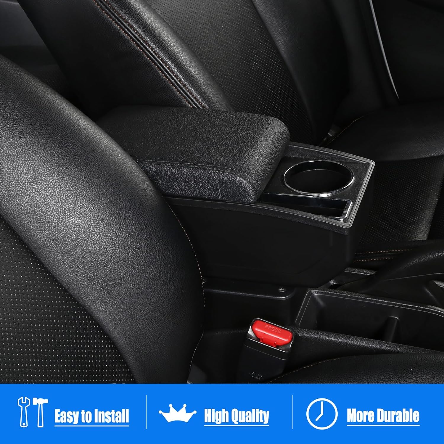 YJYWZH Car Armrest Box for Suzuki Jimny 2018-2024 Auto Accessories Center Console Leather Arm Rest Double-Layer Storage Space with Cup Holder (Black Thread)