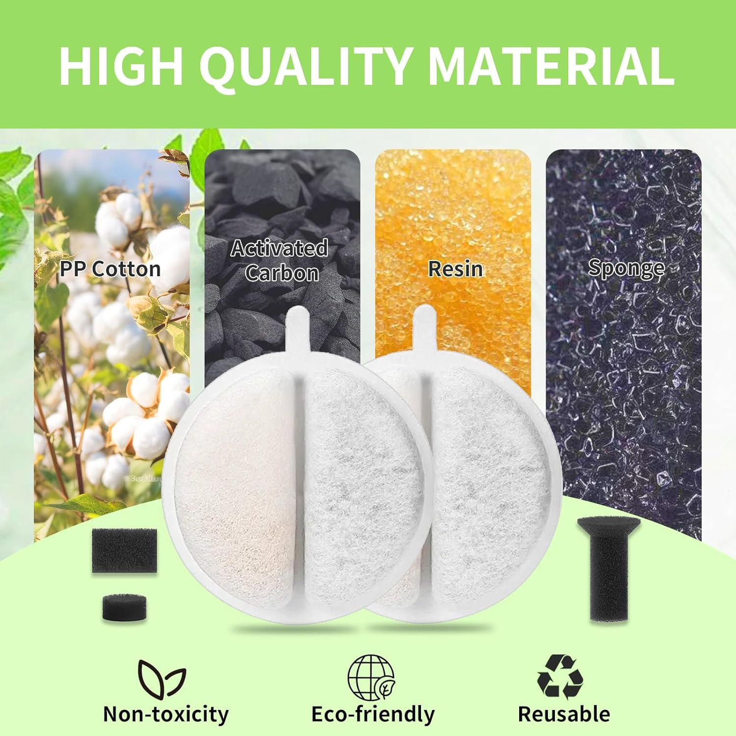 Cat Fountain Filter, Pack of 15 Replacement Filters with Resin Activated Carbon, Drinking Fountain Filter with 15 Replacement Sponge in 3 Shapes, Filter for Cat Fountain for 84FL Oz/2.5 L Drinking